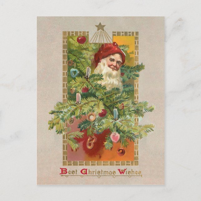 Victorian Santa and Christmas Tree Holiday Postcard (Front)
