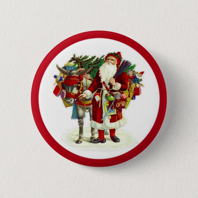 Victorian Santa and Donkey Button (Front)