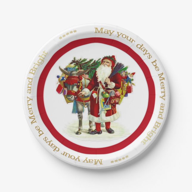 Victorian Santa and Donkey Paper Plates (Front)
