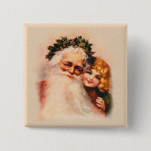 Victorian Santa and Girl Pinback Button (Front)