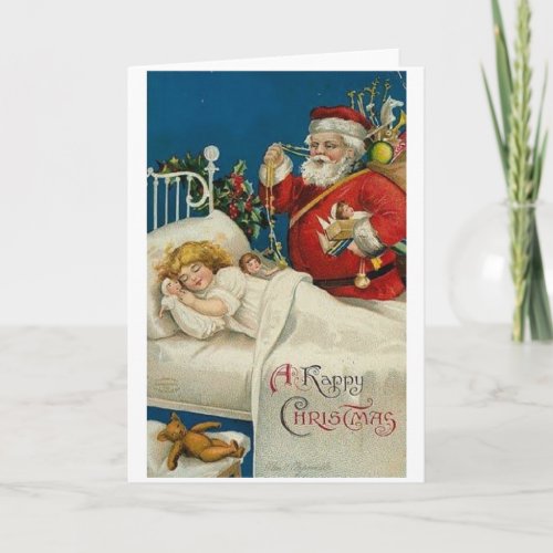 Victorian Santa and Sleeping Child Christmas Card