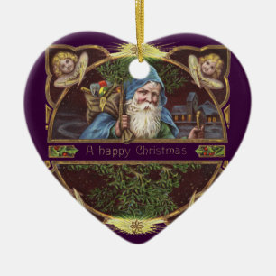 Victorian Santa Angels Blue Christmas Vintage Art Ceramic Ornament