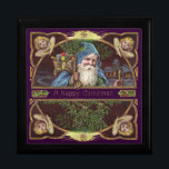 Victorian Santa Angels Blue Christmas Vintage Art Jewelry Box<br><div class="desc">A Victorian Santa Claus Christmas - Santa Claus is carrying his toys on his back and angels looking on from the side. This charming Santa Claus illustration is based on a post card from the late 1800s. The illustration of Santa has a blue coat and a long, white beard. He's...</div>
