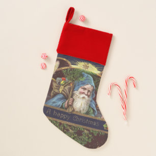 Victorian Santa Angels Blue Christmas Vintage Art Stocking