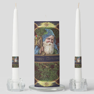 Victorian Santa Angels Blue Christmas Vintage Art Unity Candle Set