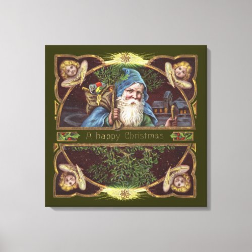 Victorian Santa Angels Christmas Antique Canvas Print