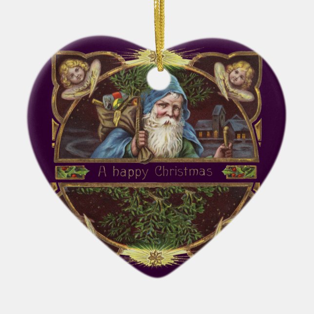 Victorian Santa Angels Christmas Antique Ceramic Ornament (Front)