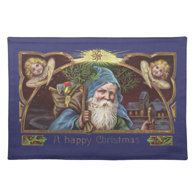 Victorian Santa Angels Christmas Antique Cloth Placemat (Front)