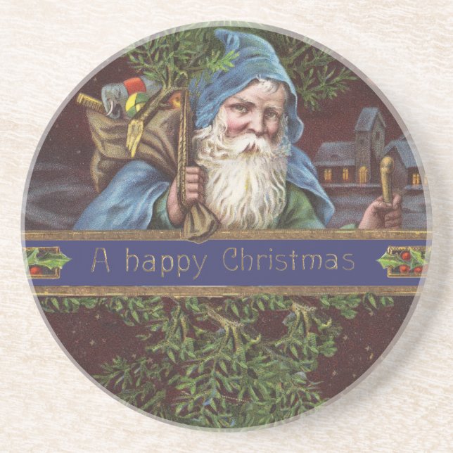 Victorian Santa Angels Christmas Antique Drink Coaster (Front)