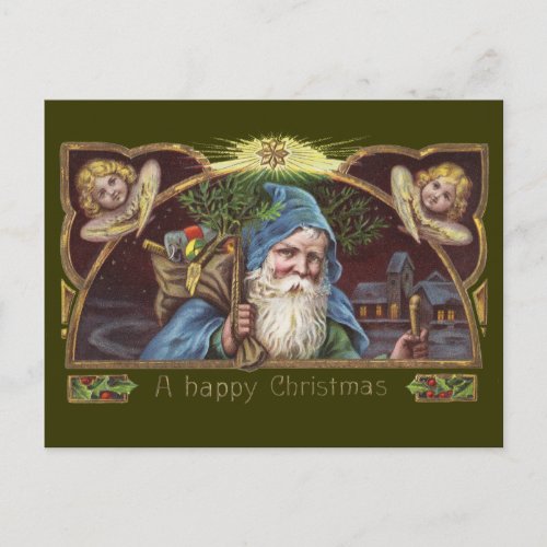 Victorian Santa Angels Christmas Antique Holiday Postcard