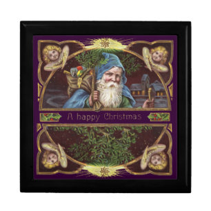 Victorian Santa Angels Christmas Antique Jewelry Box