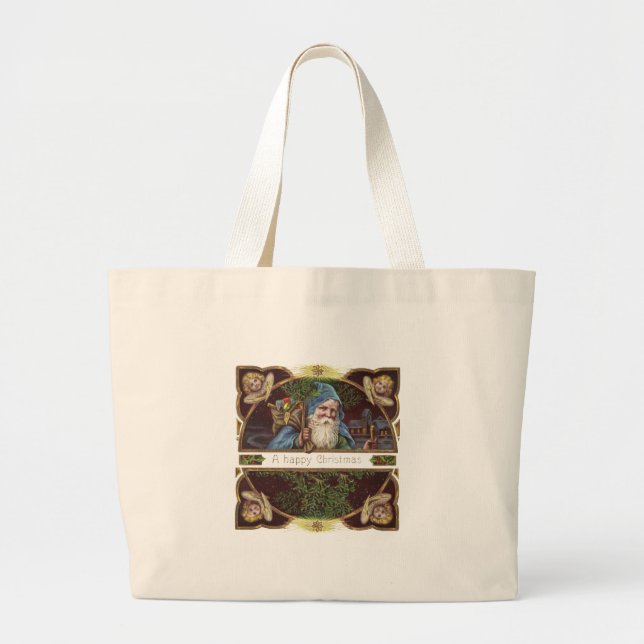 Victorian Santa Angels Christmas Antique Large Tote Bag (Front)