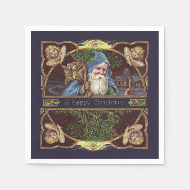 Victorian Santa Angels Christmas Antique Napkins (Front)