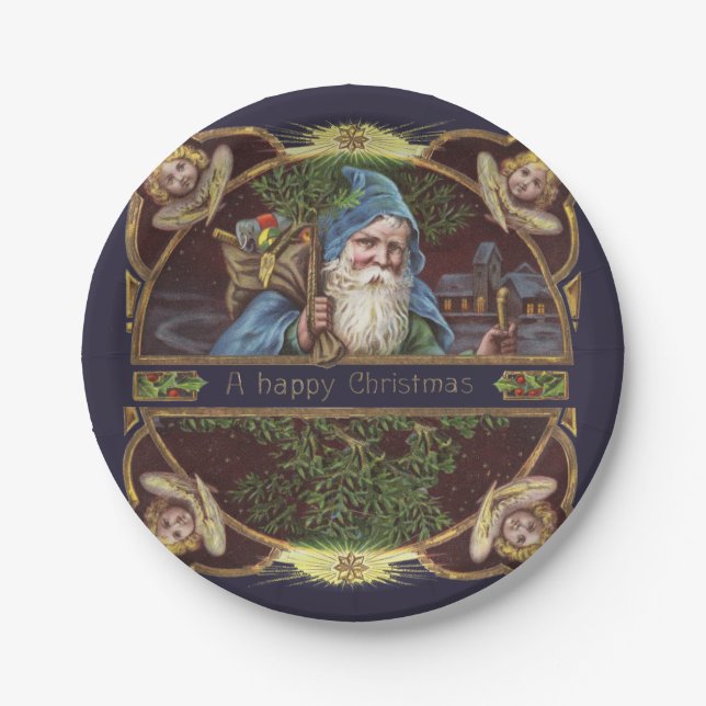 Victorian Santa Angels Christmas Antique Paper Plates (Front)