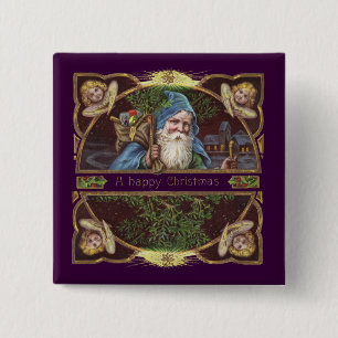 Victorian Santa Angels Christmas Antique Pinback Button