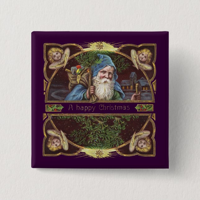 Victorian Santa Angels Christmas Antique Pinback Button (Front)