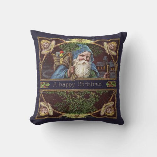 Victorian Santa Angels Christmas Antique Throw Pillow