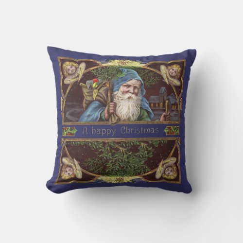 Victorian Santa Angels Christmas Antique Throw Pillow