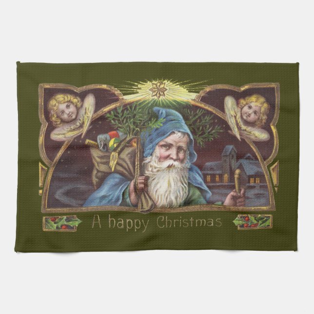 Victorian Santa Angels Christmas Antique Towel (Horizontal)
