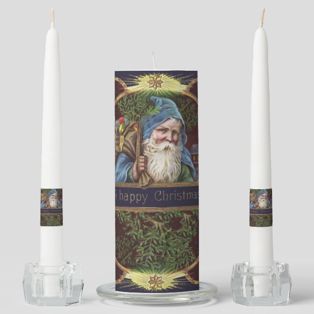 Victorian Santa Angels Christmas Antique Unity Candle Set (Front)