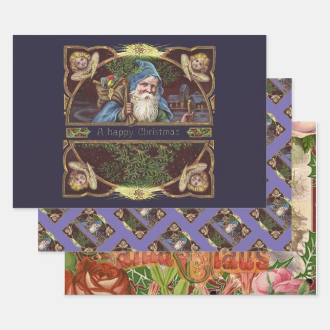 Victorian Santa Angels Christmas Antique Wrapping Paper Sheets (Set)