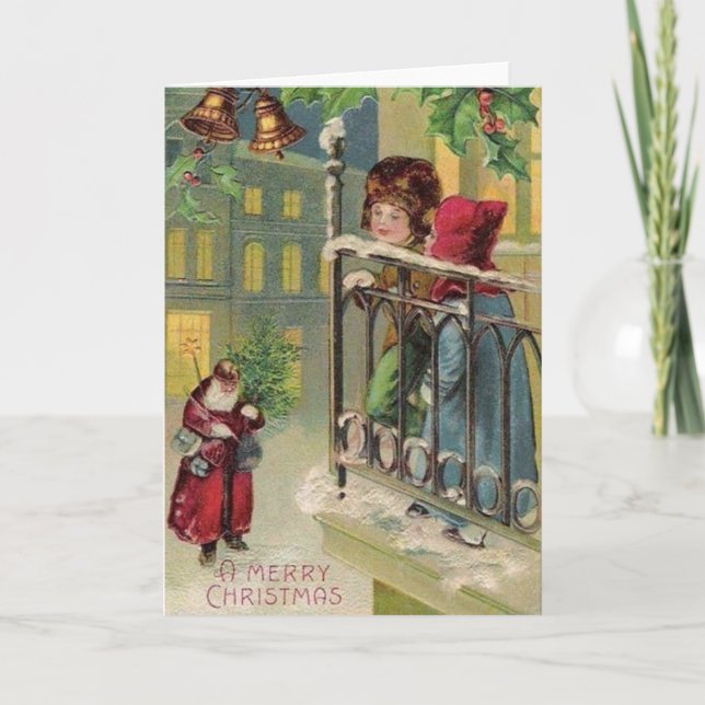 Victorian Santa Arrival Christmas Card (Front)