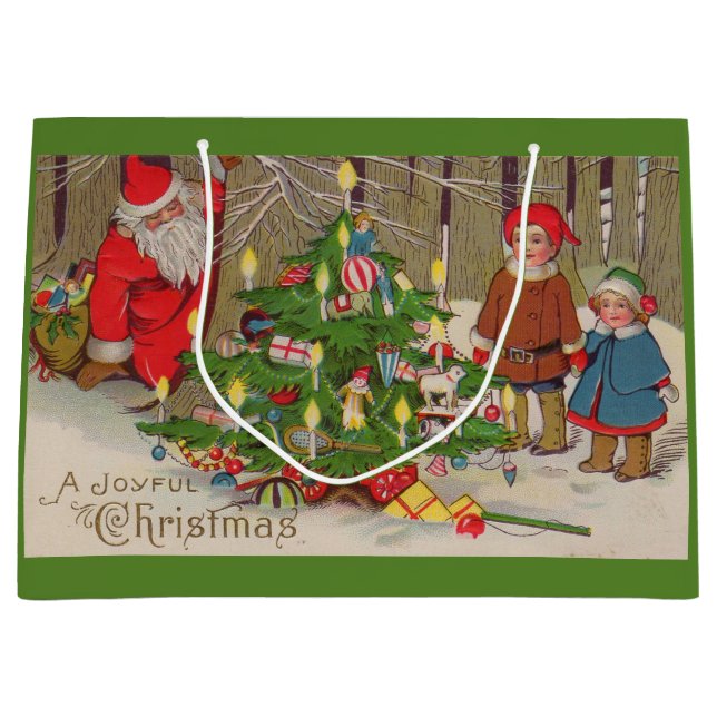 Victorian Santa Claus A Joyful Christ Large Gift Bag (Front)