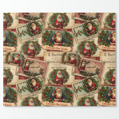 Victorian Santa Claus Advertisement Collage Wrapping Paper