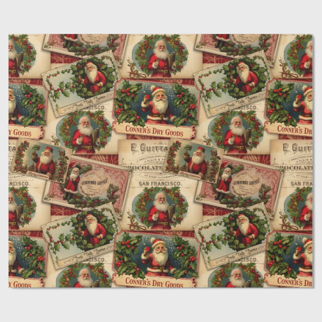 Victorian Santa Claus Advertisement Collage Wrapping Paper (Flat)