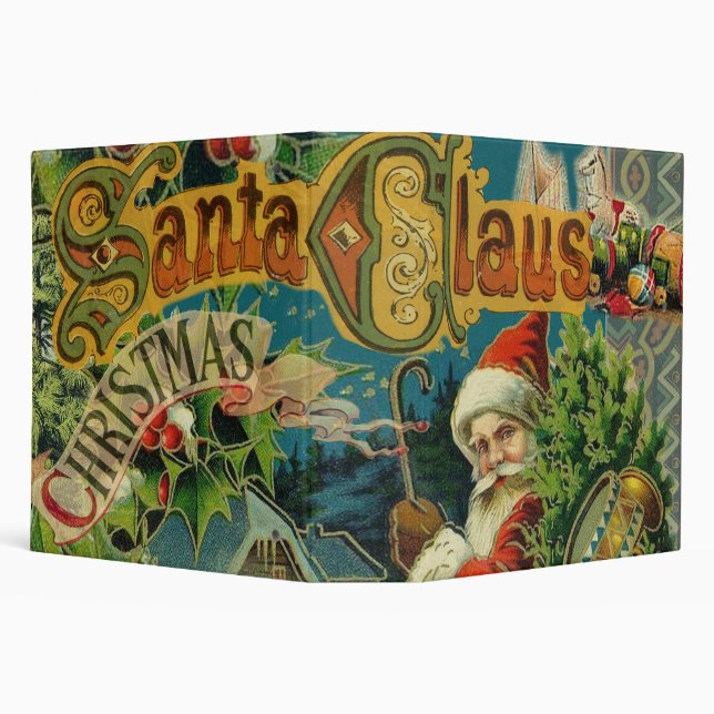 Victorian Santa Claus Christmas Collage Antique  3 Ring Binder (Background)