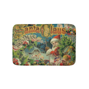 Victorian Santa Claus Christmas Collage Antique  Bathroom Mat
