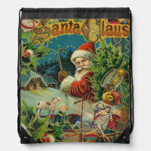 Victorian Santa Claus Christmas Collage Antique Drawstring Bag