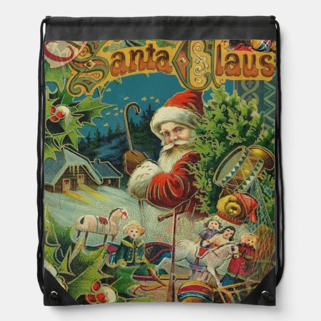 Victorian Santa Claus Christmas Collage Antique  Drawstring Bag (Front)