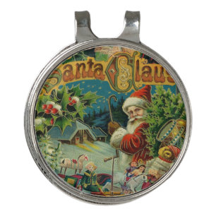 Victorian Santa Claus Christmas Collage Antique Golf Hat Clip