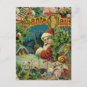 Victorian Santa Claus Christmas Collage Antique  Holiday Postcard