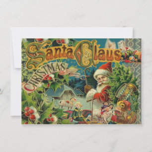 Victorian Santa Claus Christmas Collage Antique Invitation