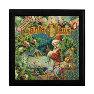 Victorian Santa Claus Christmas Collage Antique  Jewelry Box