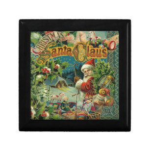 Victorian Santa Claus Christmas Collage Antique  Jewelry Box