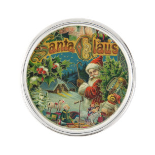 Victorian Santa Claus Christmas Collage Antique Pin