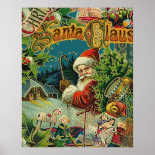Victorian Santa Claus Christmas Collage Antique  Poster