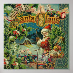 Victorian Santa Claus Christmas Collage Antique  Poster