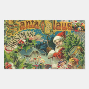 Victorian Santa Claus Christmas Collage Antique  Rectangular Sticker