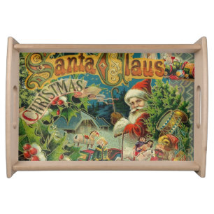 Victorian Santa Claus Christmas Collage Antique Serving Tray