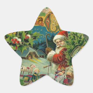 Victorian Santa Claus Christmas Collage Antique  Star Sticker
