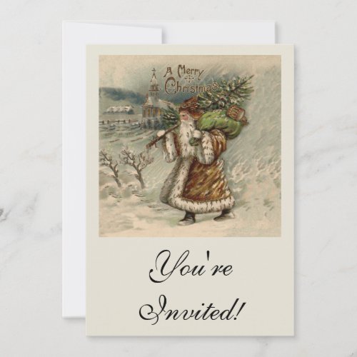 Victorian Santa Claus Christmas Tree Artwork Invitation