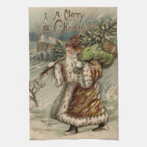 Victorian Santa Claus Christmas Tree Kitchen Towel