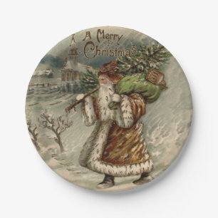 Victorian Santa Claus Christmas Tree Paper Plates