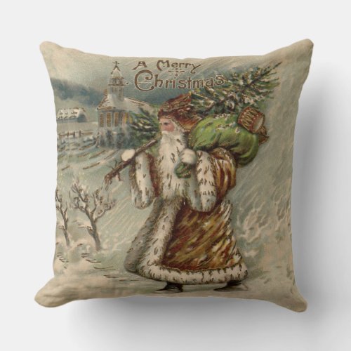 Victorian Santa Claus Christmas Tree Throw Pillow