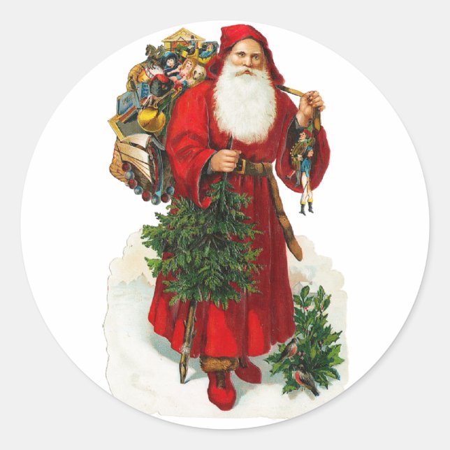 Victorian Santa Claus Classic Round Sticker (Front)