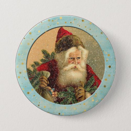 Victorian Santa Claus _ Light Turquoise Border  Button